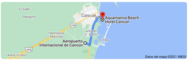 distancia del aeropuerto de Cancún al Aquamarina Beach Resort