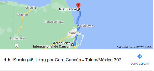 Distancia del aeropuerto de Cancún a isla blanca