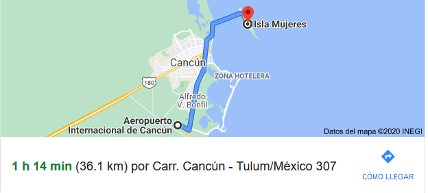 distancia del aeropuerto de cancun a isla mujeres
