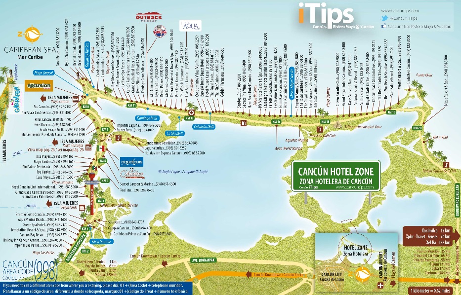mapa zona hotelera cancun