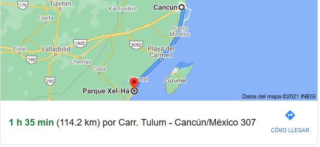 Distancia de Cancún a Xel Há
