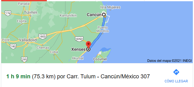 distancia de xenses a cancun