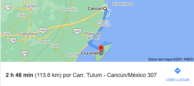 distancia del centro de cancun a cozumel