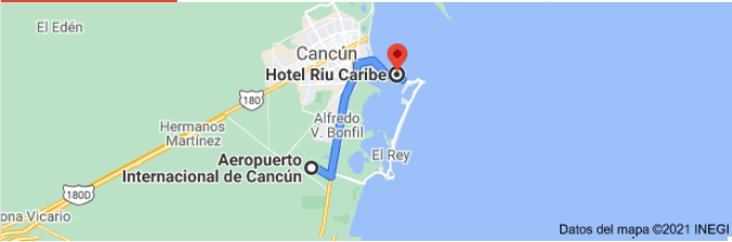 Distancia del aeropuerto de Cancún al hotel Riu Caribe