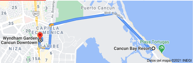 Distancia del hotel Cancun bay al hotel la Quinta by Wyndham