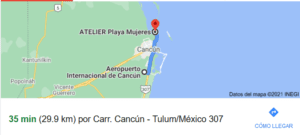 distancia del aeropuerto de cancun al Hotel Atelier Playa Mujeres