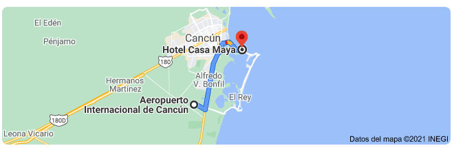 distancia del aeropuerto de Cancún al hotel Casa Maya