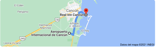 distancia del aeropuerto de Cancún al hotel Real Inn Cancún