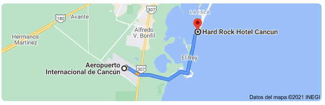 distancia del aeropuerto de Cancún al hotel Hard Rock