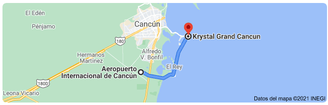 distancia del aeropuerto de Cancún al hotel Krystal Grand Cancún