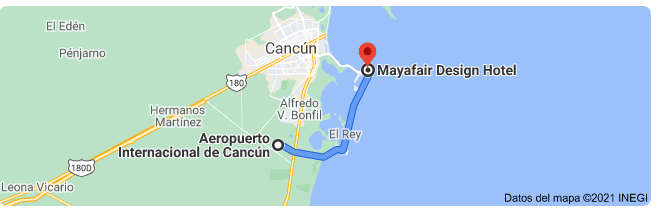 distancia del aeropuerto de Cancún al hotel MayaFair Design