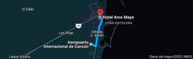 distancia aeropuerto de cancun al hotel arco maya