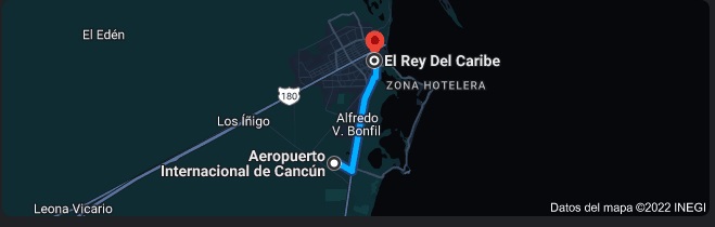 Distancia del aeropuerto de Cancun al hotel Eco-Hotel El Rey Del Caribe