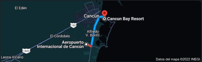 Distancia del aeropuerto de Cancun al hotel Cancun Bay Resort