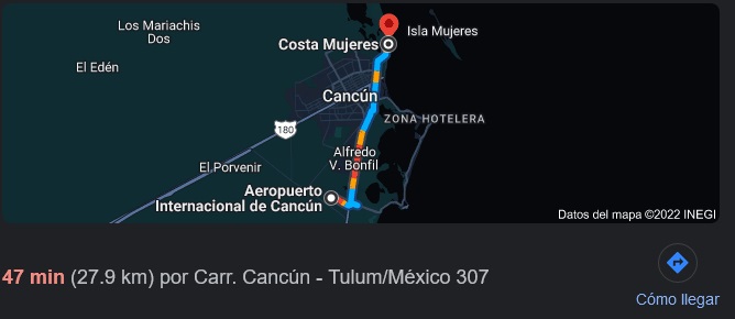 Cuál es la distancia del aeropuerto de Cancún a Costa Mujeres